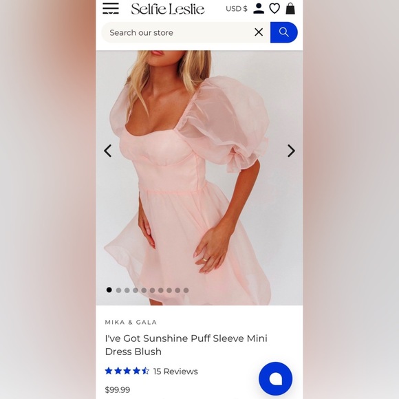 Selfie Leslie - I’ve Got Sunshine Puff Sleeve Mini Dress Blush - Picture 3 of 7